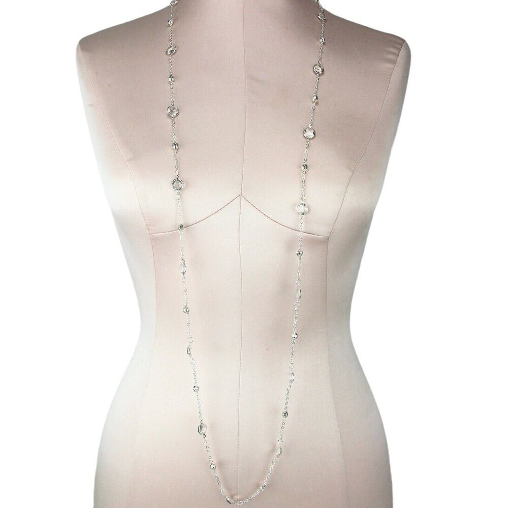 Kohls Extra Long Silver-Tone Clear Acrylic Bead Necklace